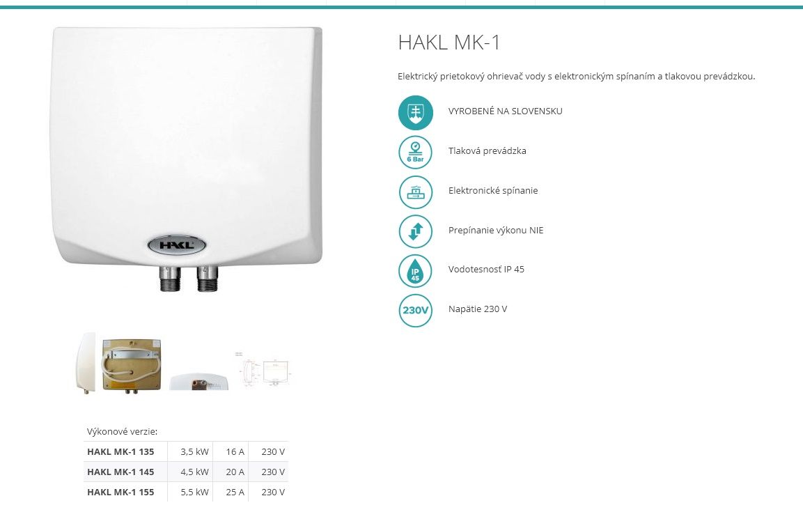 HAKL MK-1 4,5 kW samostatný ohr. tlakový 1F