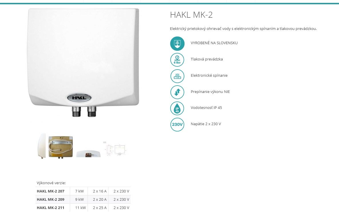 HAKL MK-2  9 kW samostatný ohr. tlakový 2F